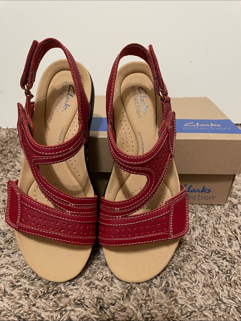 Clarks Red Women's Adjustable Comfort Sandals